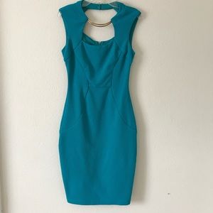 Teal body-con dress brass detailing size 2